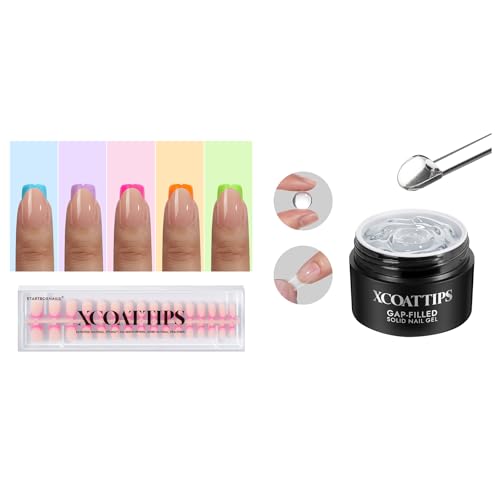 btartboxnails Gap-filled Solid Nail Gel and Short Square Brighter Pastel French Tip Press on Nails Set