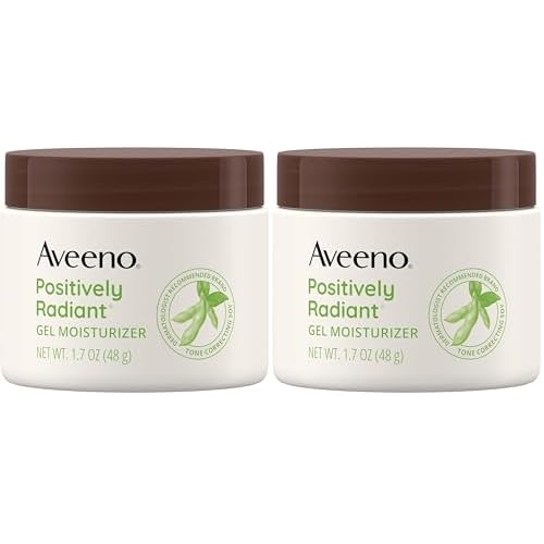 Aveeno Positively Radiant Daily Gel Facial Moisturizer with Hyaluronic Acid & Tone-Correcting Soy,Hydrating & Brightening Gel Face Cream Evens Skin Tone-& Texture,Hypoallergenic,1.7 oz,(Pack of 2)