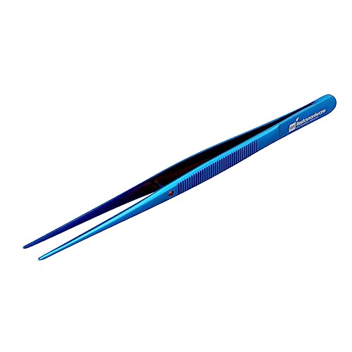 Restaurantware Perfect Point 6.3 Inch Food Tweezers 1 Straight Kitchen Tweezers - Fine Point Serrated Tips For Precision Blue Stainless Steel Cooking Tweezers For Seafood Plating Or Decorating
