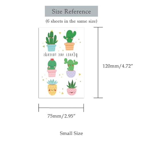 6 sheets Waterproof Temporary Tattoo Stickers for Kids Children Cute Finger Wrist Cactus Potted Flower for Grils Boys