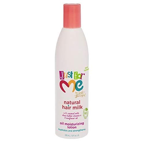 Just For Me Natural Hair Milk Lotion - Hydrates & Strengthens, Contains Coconut Milk, Shea Butter, Vitamin E, Sunflower Oil, Lightweight Moisture, Reduces Frizz, 10 oz (3 Pack)