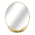 Golden Desk Oval Makeup Mirror with Blossoming Floral Accents ? Lightweight Decorative Tabletop Vanity Mirror for Living Room, Bedroom, 10.04 x 11.81 Inches