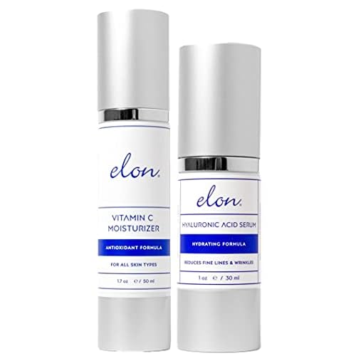 Elon Revitalizing Bundle - Hyaluronic Acid & Antioxidant C Lotion & Serum Set for Deep Hydration, Collagen Production & Smooth Even Skin