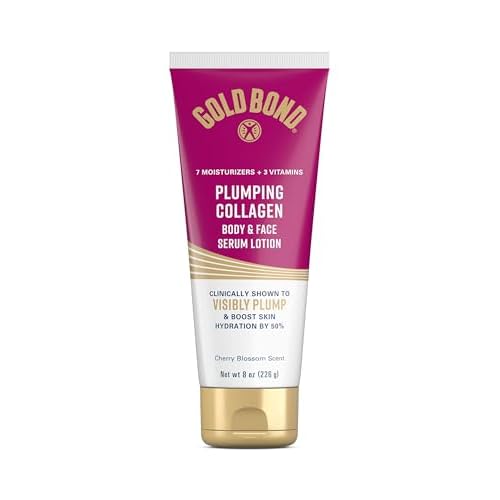 Gold Bond Plumping Collagen Body and Face Serum Lotion, Lightweight Hydrating Moisturizer with Collagen Peptide Complex, Jojoba and Grapeseed Oils to Visibly Plump Skin, Cherry Blossom Scent, 8 oz