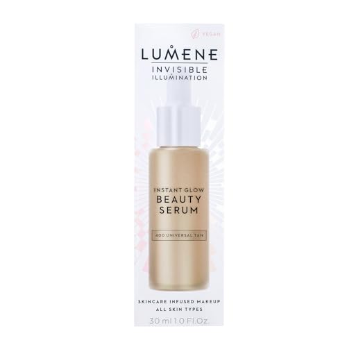 Lumene Invisible Illumination Instant Beauty Glow Serum - Sheer-Coverage Face Makeup + Brightening Serum - Infused with Nordic Algae and Vitamin E for Instant Radiance - Universal Tan (30ml)