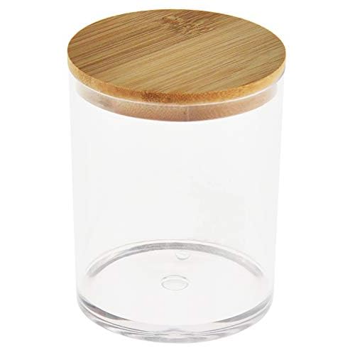 ARAD 3 Pcs Cotton Ball, Swab, Q-tip Storage, Clear Acrylic Jar Container with Bamboo Lid, Easy Organization on Bathroom Counters, Under Sink Placement or Vanity Tables-3.25" D x 4.5" H