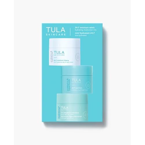 TULA Skin Care 24-7 Moisture Minis - Hydrating Day & Night Cream Moisturizer Travel Trio, Includes 0.5 oz Original, Moisture Intense & Weightless 24-7 Moisture Day & Night Cream, 3 Piece Set