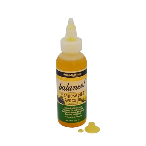 Aunt Jackie's Natural Growth Oil Blends Balance - Grapeseed and Avocado, Pre-Shampoo Treatment, Improves Porosity and Moisture Balance, 4 oz