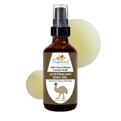 Tropical Holistic 100% Pure Australian Fully Refined Emu Oil 4 oz, Premium Grade Undiluted Natural Moisturizer for Skin, Hair, Piercings, Face, Feet, Nails