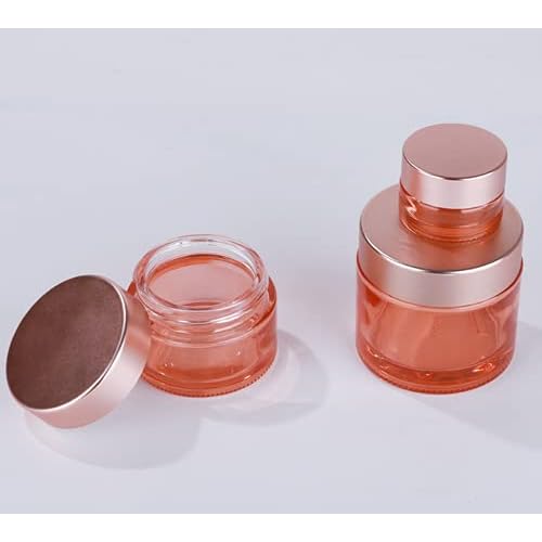 4 Packs 2 Oz/60ml Empty Jars Pink Glass Cosmetic Jar Pot Bottles with Rose Gold Lids Refillable Cosmetic Container Eye Cream Jar Pot Vials for Makeup Lotion Face Eyeshadow Lip Balms
