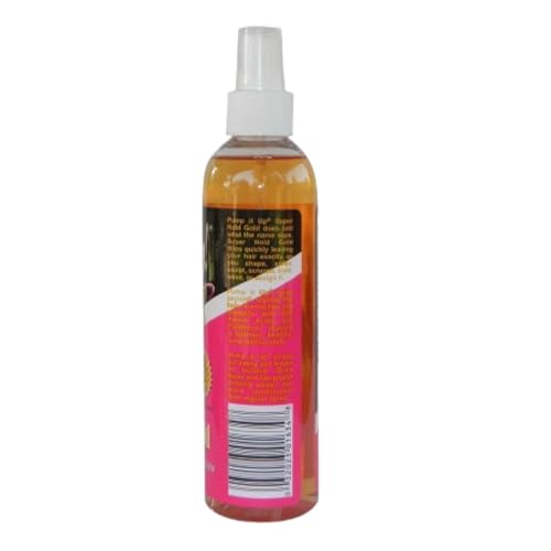 Bronner Bros Pump It Up Styling Spritz Gold 80% ? Fast-Dry Hair Spray Extra Hold with Vitamin B5 & Silk Protein - Maximum Hold Finishing Spritz Hairspray, Adds Shine, Nourishes, No Build-up - 8oz