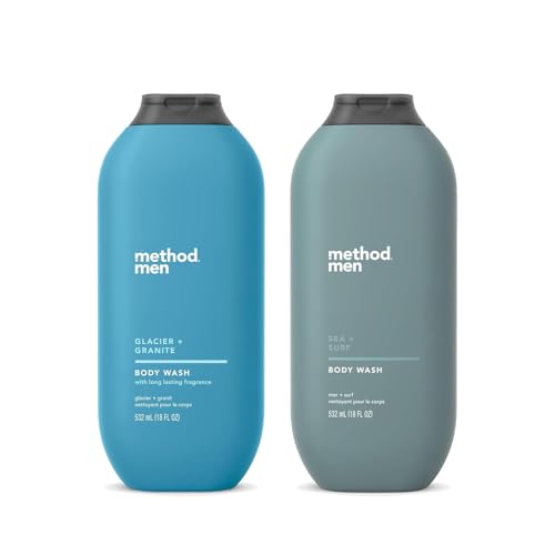 Method Men Body Wash Variety Pack - Sea + Surf 18 fl oz, Glacier + Granite 18 fl oz, Paraben and Phthalate Free