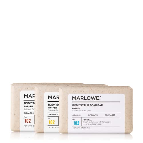 Marlowe. No. 102 Men's Body Scrub Soap 7oz (Variety Pack) | Best Exfoliating Bar for Men | Made w/Natural Ingredients | Green Tea Extract | Features 3 Amazing Scents