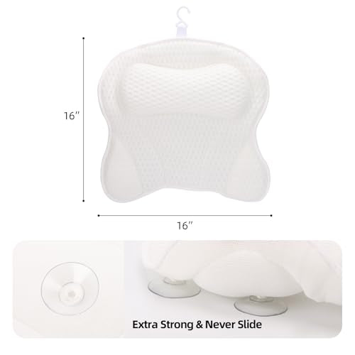 2 Pack Bath Pillow for Tub, Luxury Bathtub Pillow with Head, Neck, Shoulder and Back Support Soft 4D Mesh Bathtub Pillows with 6 Suction Cups - White