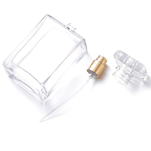 50ml/1.7oz Thick Square Flint Glass Refillable Perfume Bottle, Square Portable Cologne Atomizer Empty Bottle with Spray Applicator For Travel 6 Pack