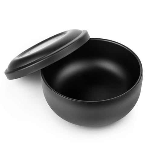QSHAVE Stainless Steel Shaving Bowl with Lid 4 Inch Diameter Large Deep Size Matte Black Chrome Coating