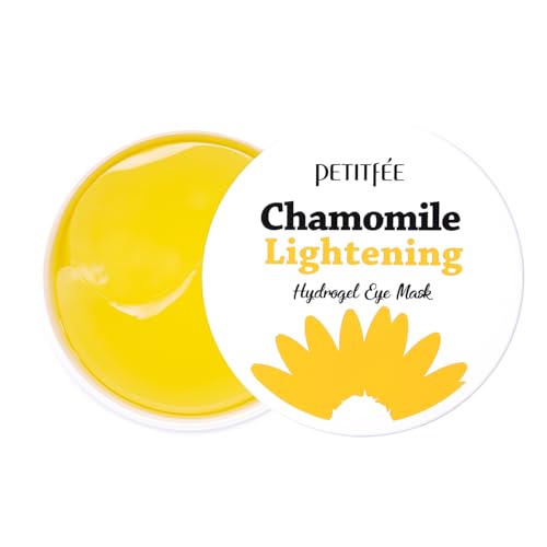 Petitfee Chamomile Brightening Hydrogel Eye Mask 60ea (30pairs) - Revitalizing Eye Patch with Chamomile, Yuzu, Pumpkin, Vitamin Tree, Brightens Under Eyes, Cooling, Moisturizing, Soothing Eye Care