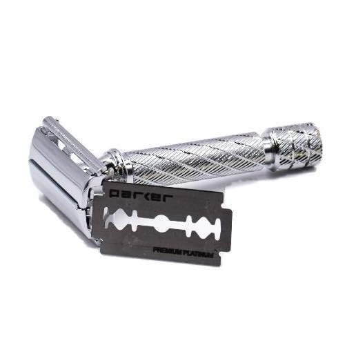 Parker 87R Compact Butterfly Safety Razor ? Short Handle Twist-to-Open Brass Frame with Textured Grip for Precision Wet Shaving