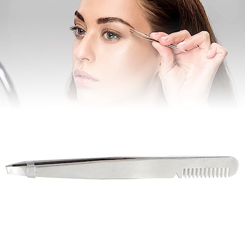 Eyebrow Tweezers with Comb, Stainless Steel Tweezers Comb, Ergonomic Design Makeup Grooming Tool for Eyebrows or Hair, Accurate Clipping, for Untrimmed Eyebrows (silver)