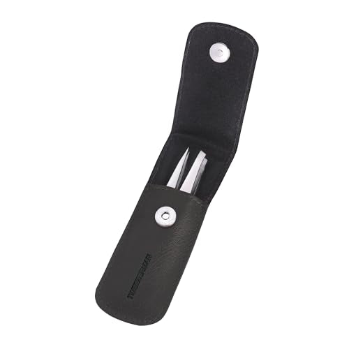 Tweezerman Petite Tweeze Set with Travel Case - Point and Slant Tweezers, Tweezers for Travel (Black Case), (Pack of 2)