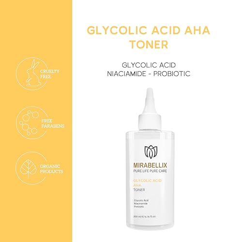 Glycolic Acid AHA Toner 200ml - Exfoliating Face Toner with Niacinamide, Prebiotics & Witch Hazel Water for Oily, Combination, and Blemish-Prone Skin - Brightens, Smooths, and Tightens Skin