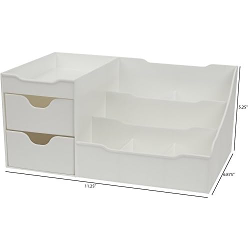Mantello Cosmetic Storage Organizer - Sitting on Your Vanity, Bathroom Counter or Dresser - Easily Organize Your Cosmetics, Jewelry, Hair Accessories (White)