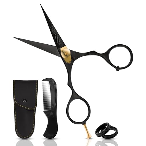 Charlemagne Hand-Forged Japanese Steel Beard & Mustache Scissors - Stainless Steel, 5.5 in - Precision Beard Trimming - Nose Hair Scissors - Fits Mustache Kit & Grooming Kit
