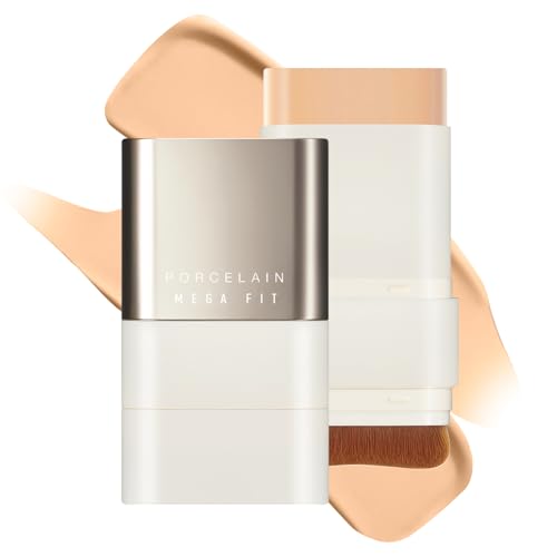 Mega Fit Stick Foundation with Built-in Brush-Full Coverage Creamy Formula for Porcelain Skin Finish, Hydrating&Long Lasting, Master Porcelain, Shade 23, 0.56 oz (02W Honey Beige)