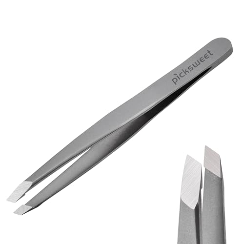 Tweezers for Women Facial Hair, Slanted Eyebrow Tweezers for Plucking Ingrown Hair, Precision Tip Stainless Steel Hair Removal Tool, Includes Travel Case