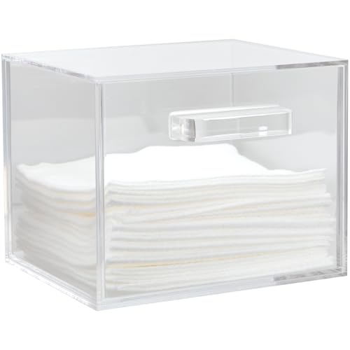 ForPro Premium Pure & Simple XL Facial Towel Acrylic Holder with Drawer, Holds 50 Pure & Simple XL Facial Towels, Disposable Makeup Remover Dry Wipe Holder