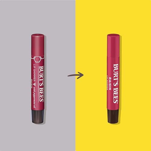 Burt's Bees Lip Shimmer, Raisin, Tinted Lip Balm Stick, Moisturizing for All Day Hydration with Natural Glowy Pigmented Finish & Buildable Color, 1 Count, 0.09 Oz