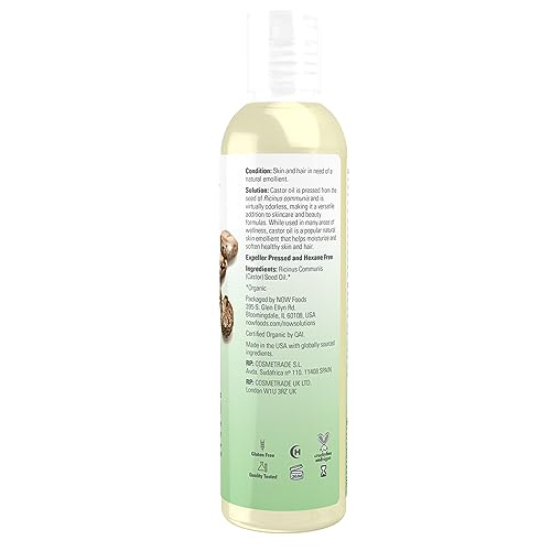 NOW Solutions, Organic Castor Oil, 100% Pure Versatile Skin Care, Multi-Purpose Skin Softener, 8-Ounce (Pack of 2)