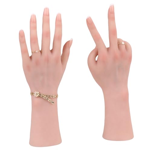 Realistic Life Size Silicone Female Hand Mannequin for Jewelry Display Nail Art Practice Photography Flexible Fingers Durable Lifelike Fake Hand Model (Left Hand Without Skeleton, Nude)