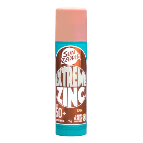 Sun Zapper Extreme Zinc Sunscreen Stick SPF 50+ Tan ? Water Resistant Mineral Sunscreen for Face, Zinc Oxide Surf Sunscreen Stick for Surfing and Water Sports, 15g (0.53 oz), Australian Made