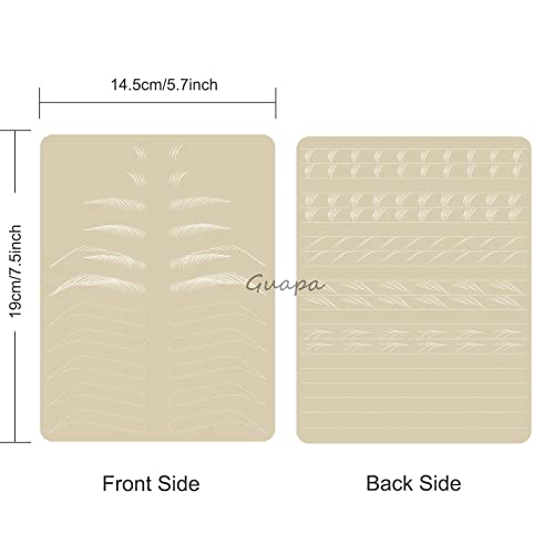 5pcs Microblading Hair Strokes Practice Latex Strokes Practice Skin Double Sided Eyebrow Inkless Fake Skin Pre-Printed and Inkless (White Outline-Hair Strokes)