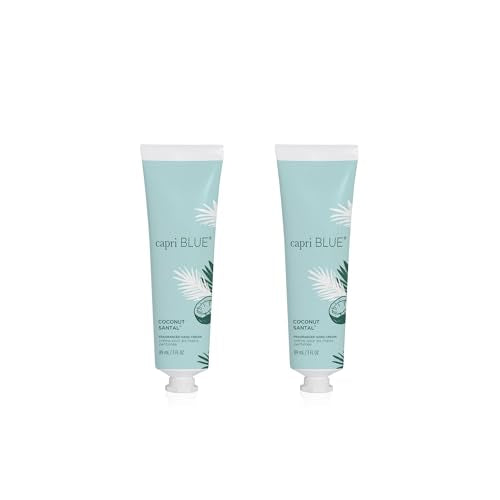 Capri Blue Moisturizing Hand Creams Travel Size ? Flora Edit Collection ? Nourishing Hand Cream for Dry Cracked Hands with Jojoba Oil & Shea Butter ? Skin Care (Coconut Santal, 3 oz pack of 2)