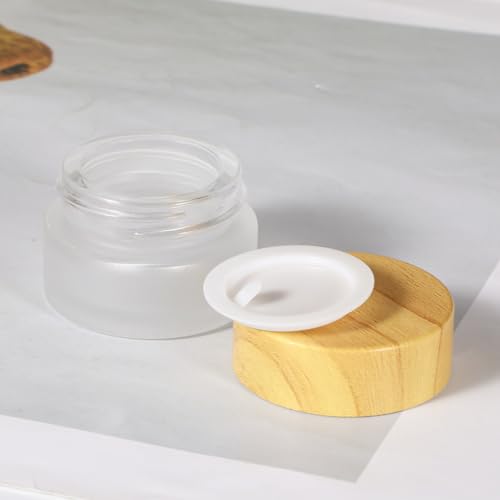 32 Pcs Glass Cosmetic Containers 5 Grams Round Frosted Cosmetic Jars with Leak proof lids Empty glass sample Jars Scrub Balm Lotions Sample Containers for Makeup Lotion Lip Balm Eye Cream