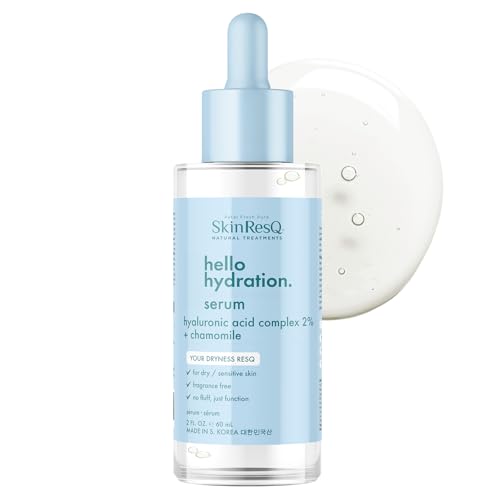 Skin ResQ by Petal Fresh Hello Hydration Serum, Hydrating Facial Serum with 2% Hyaluronic Acid Complex and Chamomile, Fragrance Free Moisturizing Serum for Dry Sensitive Skin, Made in Korea, 2 oz