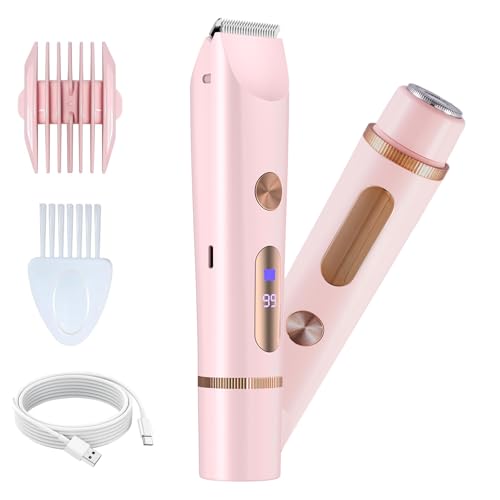 Bikini Trimmer for Women, Electric Razors for Women, Shaver with LCD Display, 2 in 1 Dual-Head Bikini Shaver, Rechargeable Razors, for Bikini Line Legs Underarms and Private Parts,Dry/Wet