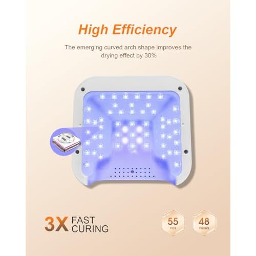 Cordless UV Nail Lamp, 55 LED Rechargeable UV Light for Gel Nails, Wireless Professional Gel Polish Light for Salon & Home
