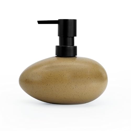 Ceramic Hand Soap Dispenser, Elegant Liquid Soap Dispenser for Bathroom Countertop, Heavy & Sturdy Dish Wash SoapDispenser for Kitchen (Stone Shape)
