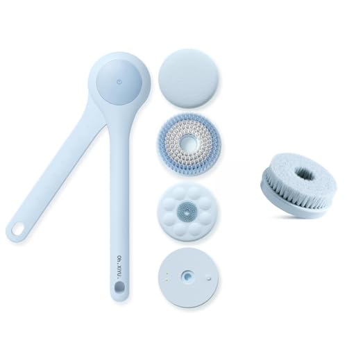 Electric Body Brush Back Scrubber for Shower + Descaling Brush Head, Sky Blue