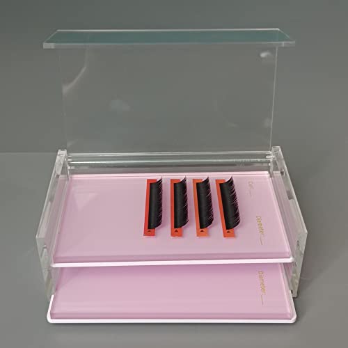 2 Layers Acrylic Eyelash Pallet Organizer Box, Grafting Eyelash Clear Makeup Display Container for False lashes Transparent Storage Case (Pink)