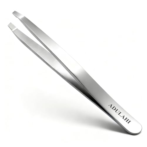 Professional Slant Tweezers for Eyebrows & Facial Hair - Precise Aligned Stainless Steel Remover with Storage Case