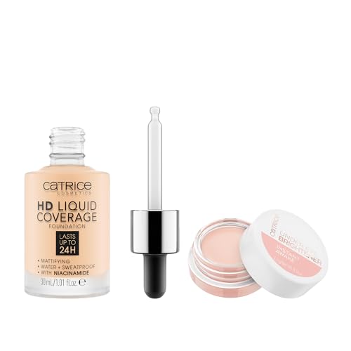 Catrice | HD Liquid Coverage Foundation 02 & Under Eye Brightener 10 Light Rose | Full Coverage Makeup | Vegan & Cruelty Free