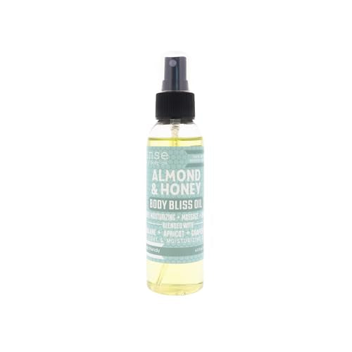 Rinse Bath & Body Almond & Honey Body Oil Moisturizer Spray - Natural Lightweight Fast Absorbing with Squalane, Grapeseed, Apricot & Vitamin E Oil for All Skin Types, 4 fl oz