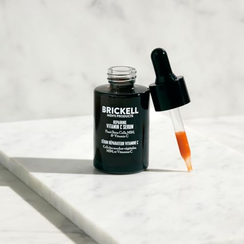 Brickell Men's Anti Aging Vitamin C Serum For Face, Repairing Night Facial Serum for Men, Natural and Organic Hyaluronic Acid Serum For Face to Diminish Wrinkles and Reduce Redness, 1 Ounce, Unscented