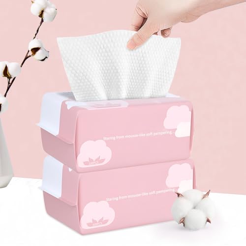 Disposable Face Towel Face Cloths for Washing Soft Cotton Dry Wipes Facial Cloths Towelettes for Washing and Drying, 200 Count Facial Tissue for Cleansing, Skincare and Makeup Remover
