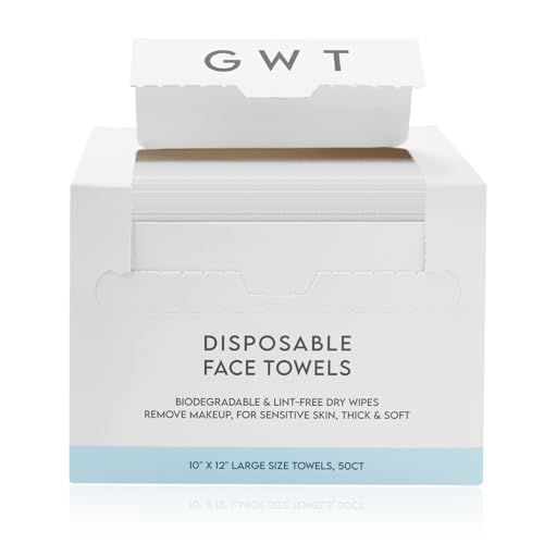GWT Disposable Face Towels,10"¡¿12" Face Towelette Disposable,Thicken Facial Towels for Women Sensitive Skin,Soft Makeup Remover Dry Wipes, 50 Ct, 1 Pack