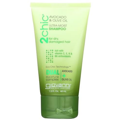 GIOVANNI 2chic Ultra-Moist Shampoo - Avocado & Olive Oil, Creamy Hydration Formula, Enriched with Aloe Vera, Shea Butter, Botanical Extracts, No Parabens, Color Safe - 1.5 fl oz